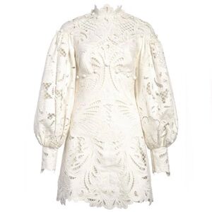 NWT ZIMMERMANN Wavelength Ikat Broderie Anglaise Minidress In Ivory Size 1